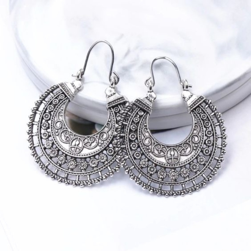Silver Yoga Bollywood Crescent Earrings